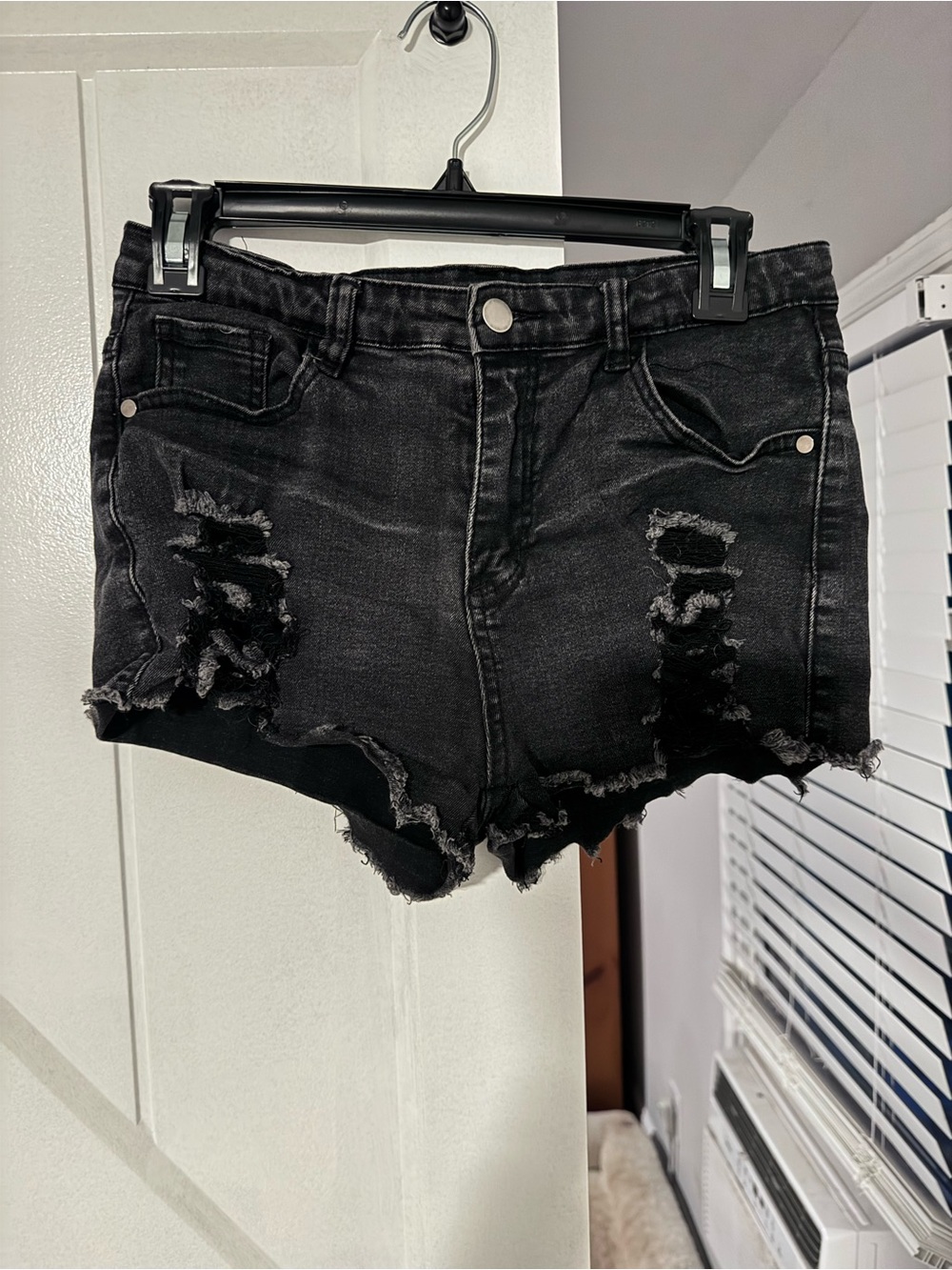 SHEIN Black Distressed Ripped Denim Shorts